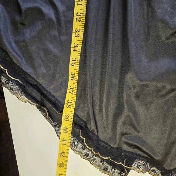 Private Matters Black Vtg 70s Lingerie Nightgown Slip Dress Size M Metalic - Picture 8 of 10